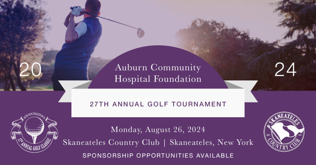 Event details for the 27th Annual Auburn Community Hospital Golf Tournament